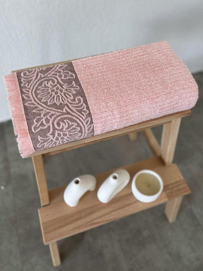 Bordürlü & Püsküllü Banyo Havlusu - Ekstra Yumuşak Bambu Havlu - 70X140 Cm - Somon Renk