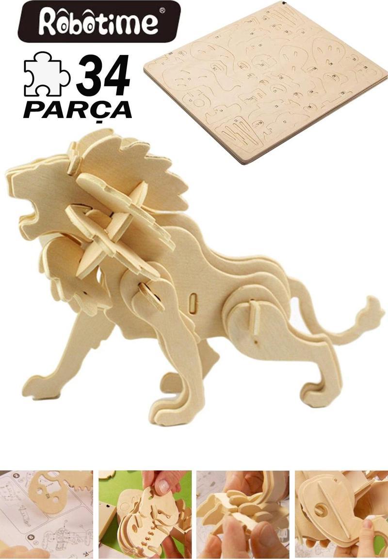 Ahşap 3 Boyutlu Maket Puzzle Aslan 34 Parça 185x70x130mm PC397