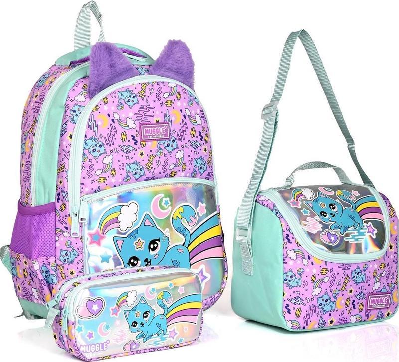 Mu-7372 Sweet Cat Okul Sırt Çantası 3'Lü Set Mor