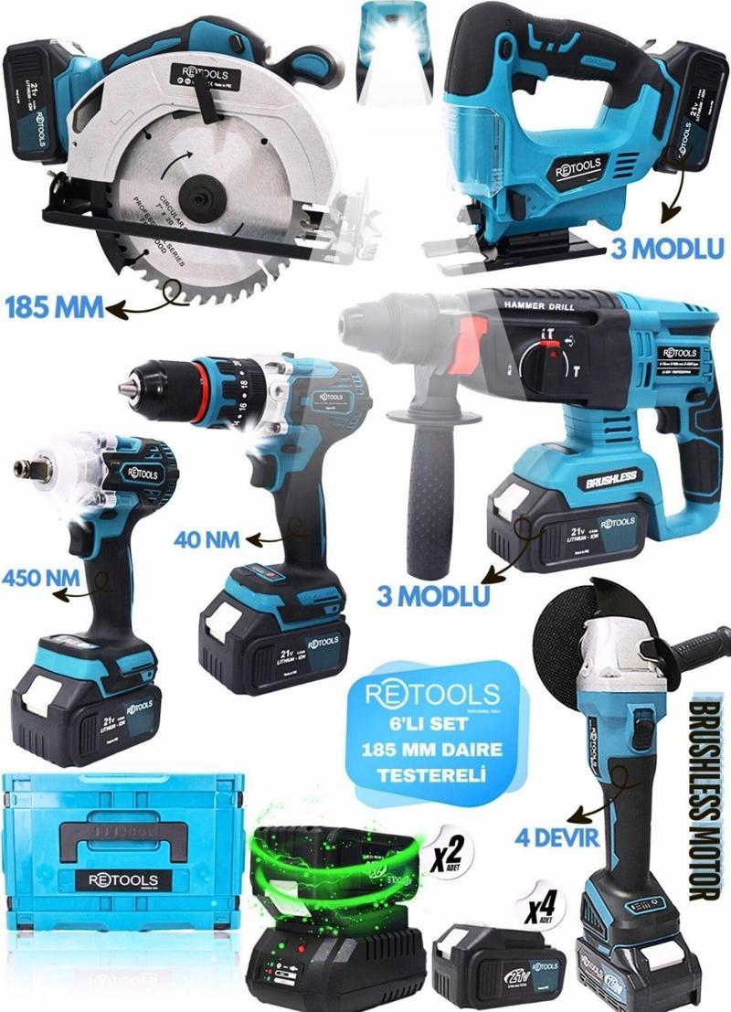 6Lı Set 185 Mm Daire Testereli Ve Usb Işıklı