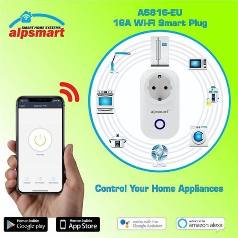 AS816EU Wi-Fi Akıllı Priz Soketi Zamanlayıcı 16AMPER Beyaz
