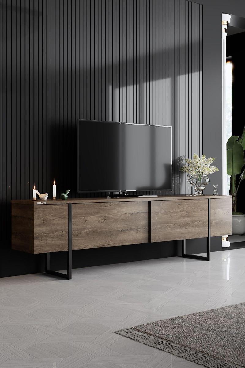 Luxe Siyah Demir Ayaklı Ceviz Tv Sehpası Tv Ünitesi