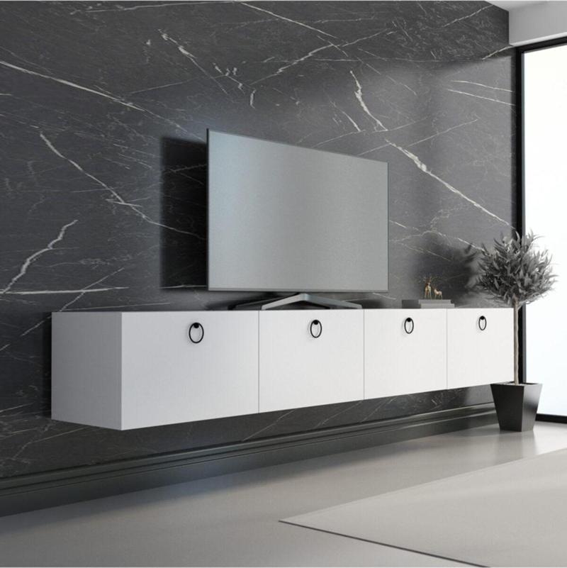 Hamper Tv Ünitesi Beyaz 180 Cm Siyah Kulp