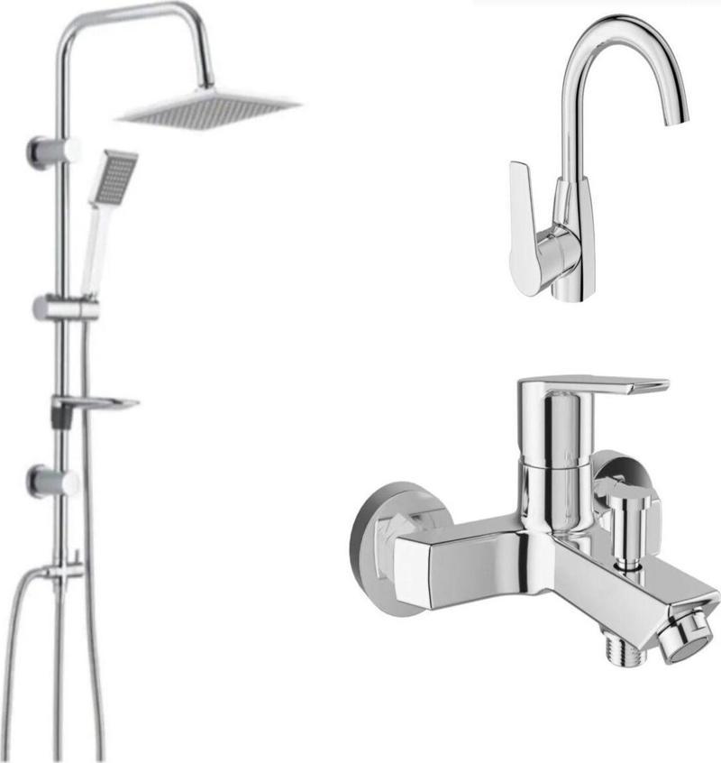 Mare Banyo + Döner Lavabo Bataryası Ve Tema 53260 Raın Pratik Tepe Duş Seti