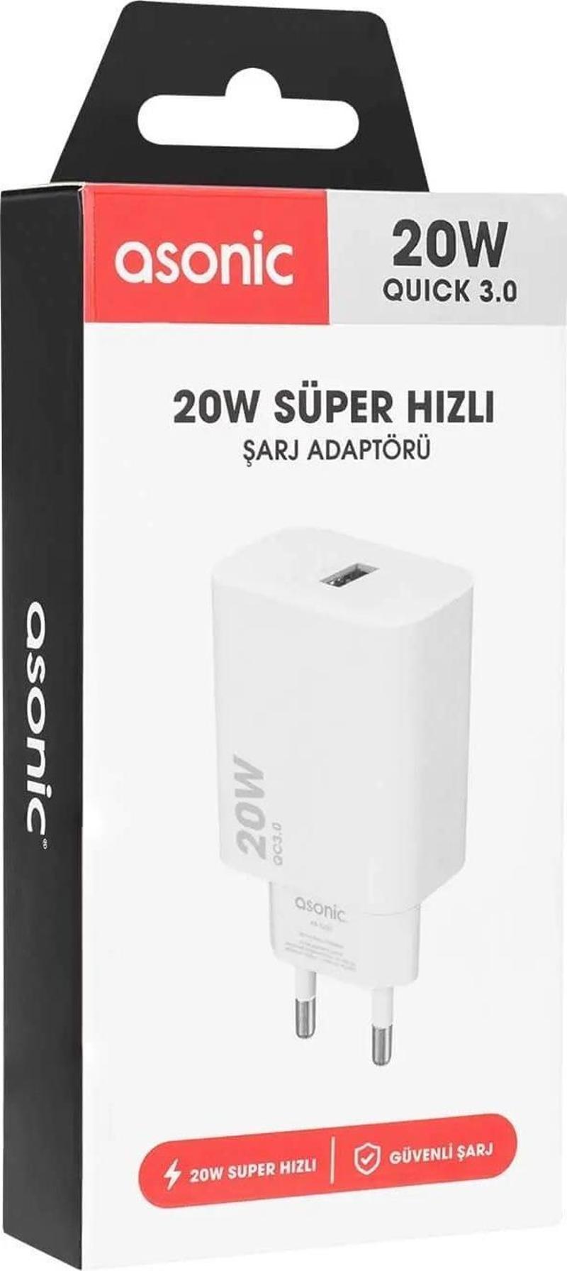 As-X225 20W Quick 3.0 Hızlı Beyaz Şarj Adaptörü