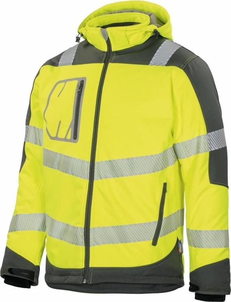 Reflektörlü Su Geçirmez Termal Softshell İş Montu Sarı