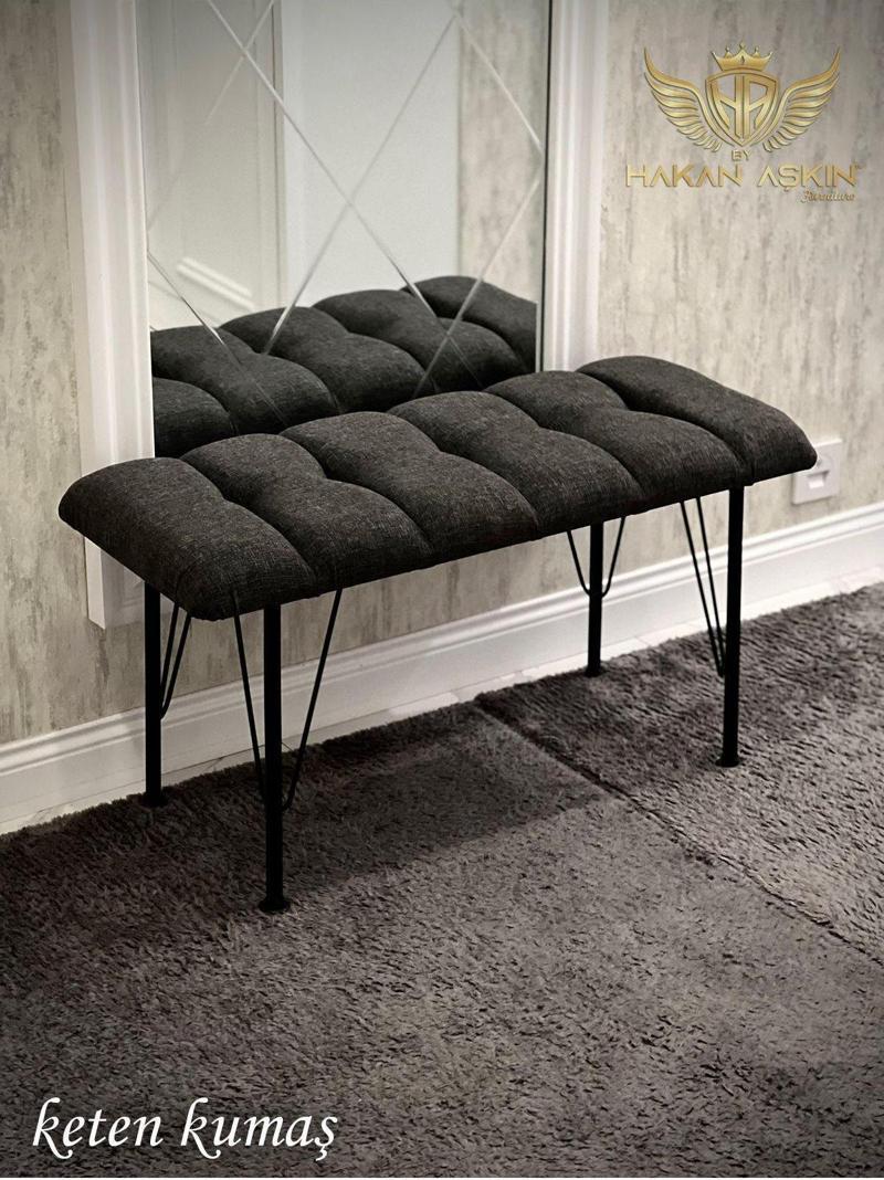 Metal 4 Ayaklı 90 Cm Eco Keten Antrasit Puf & Bench Tekli 2024