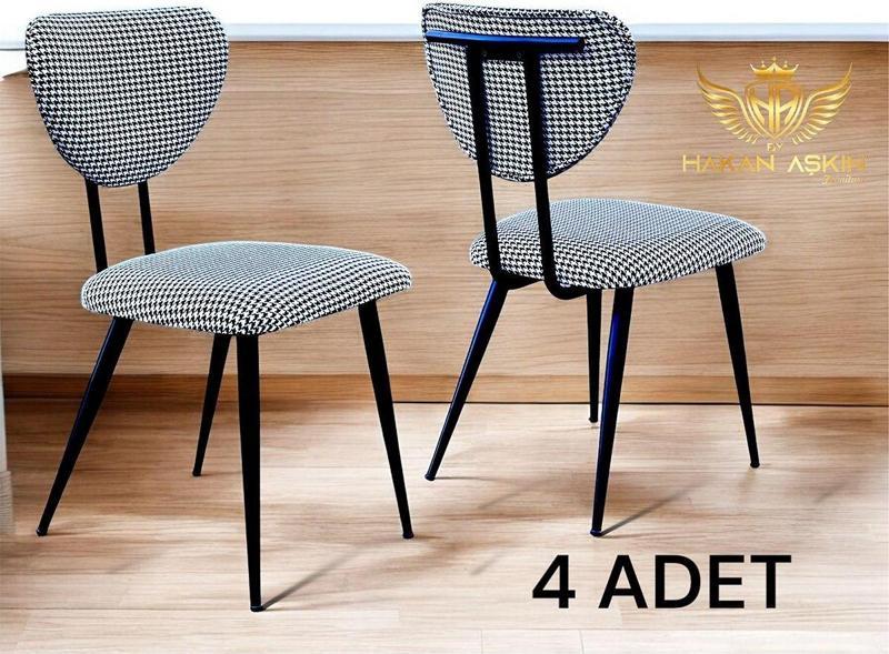Metal Ayaklı Kazayağı Desenli Lüx Sandalye (4 Adet)