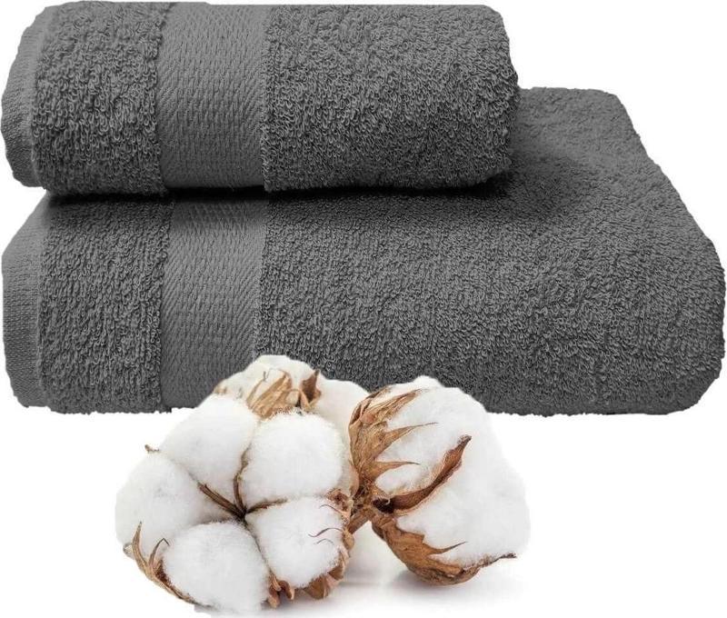 2 li Banyo Havlu Takımı %100 Pamuklu Dry Antrasit