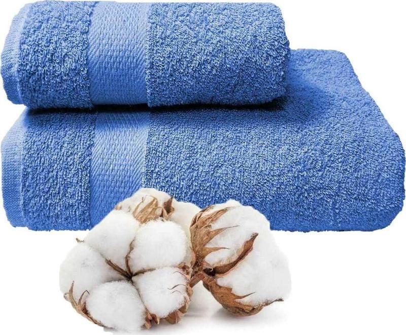 2 li Banyo Havlu Takımı %100 Pamuklu Dry Mavi
