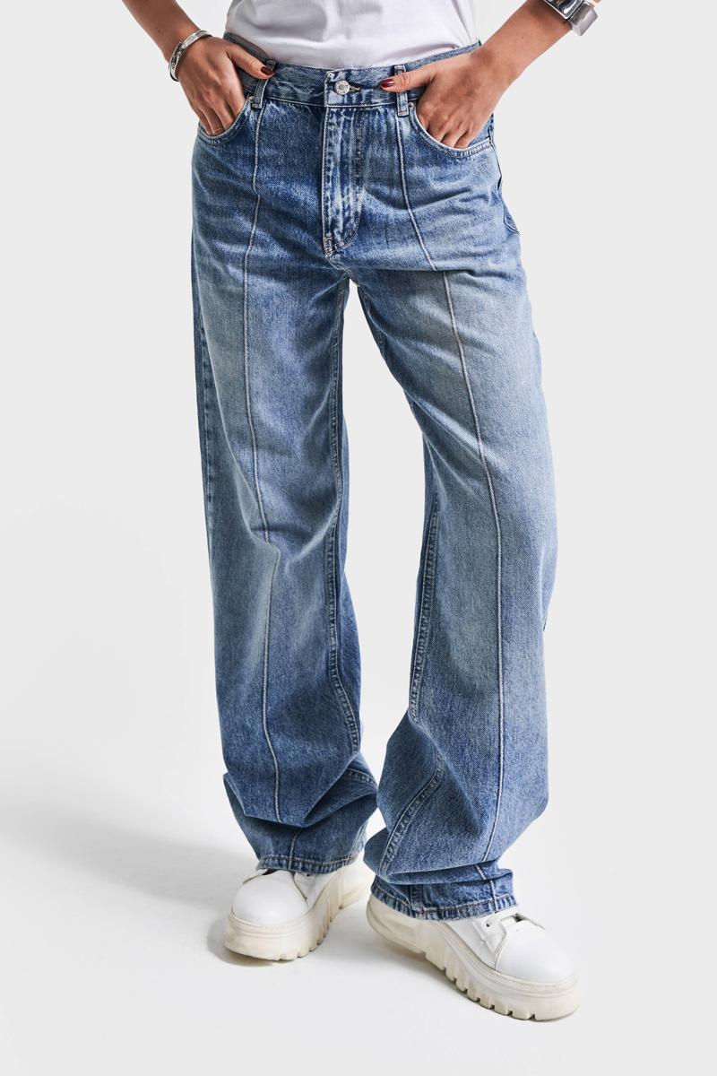 Kadın Kot Rengi V-4S5-32 Loose Fit İç Boy 80cm Viskon Kumaş Denim Jean