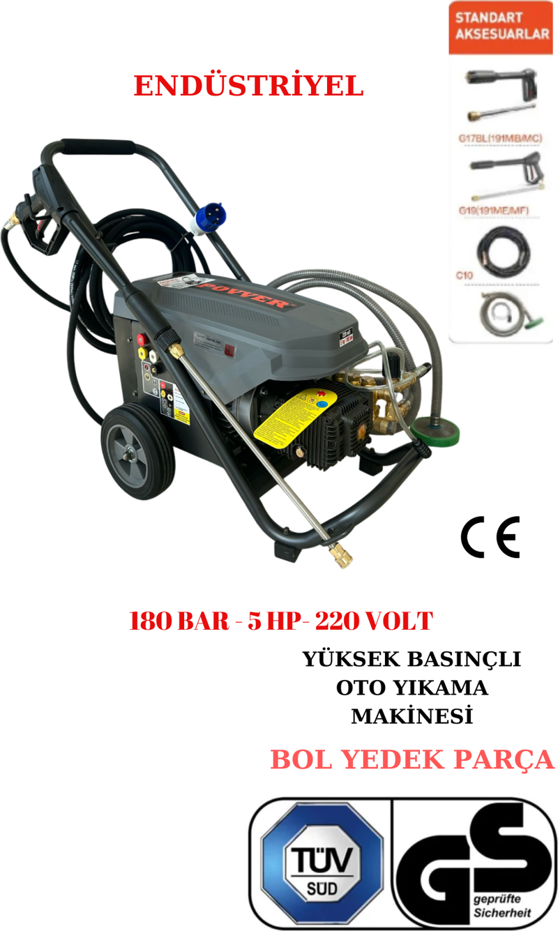 Yüksek Basınçlı Yıkama Makinesı (3700 W-5HP-180 BAR)