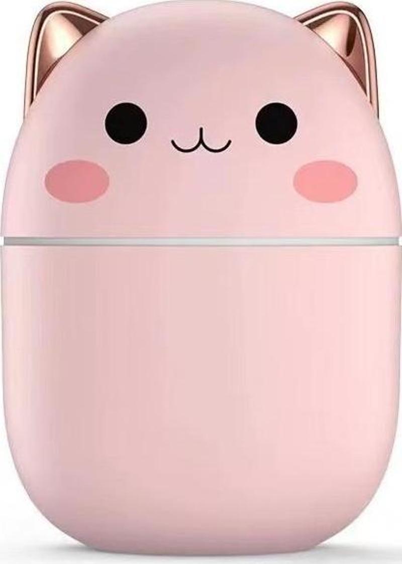 Sevimli Kedi Hava Nemlendirici Ledli Ultrasonik Difüzör 250 ml Pembe