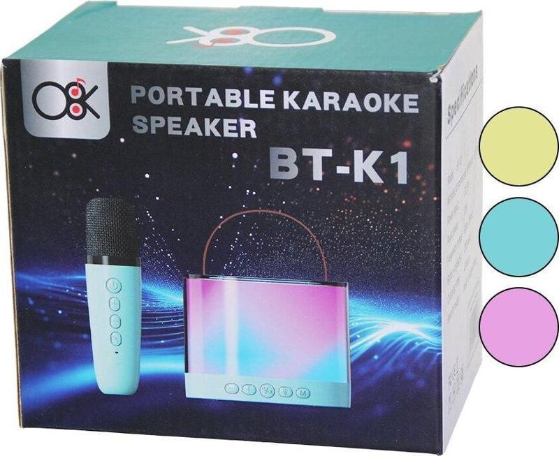 KARAOKE MİKROFONLU WİRELESS HOPARLÖR - SPEAKER IŞIKLI  USB ŞARJLI 10W DC5V- TF- AUX BT-K1 (2818)
