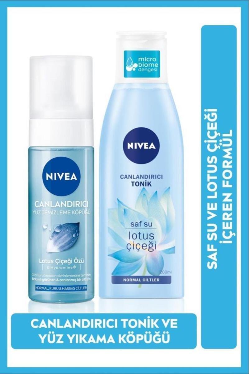 Canlandırıcı Yüz Temizleme Köpüğü 150ml ve Nemlendirici Tonik 200ml, Lotus Çiçeği, Normal Ciltler