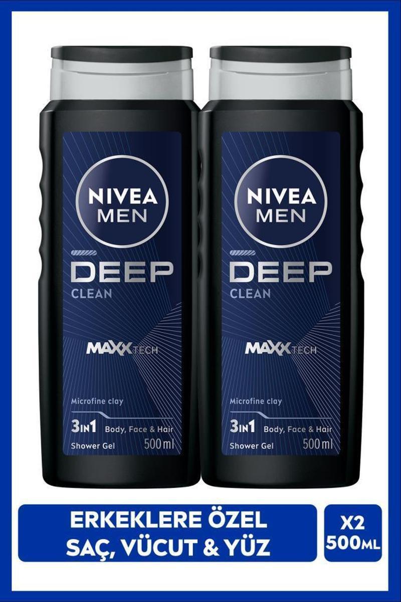 MEN Erkek Deep Dimension Duş Jeli 500ml, 3ü1Arada Komple Bakım, Vücut Saç Yüz, Erkeksi Koku, X2Adet