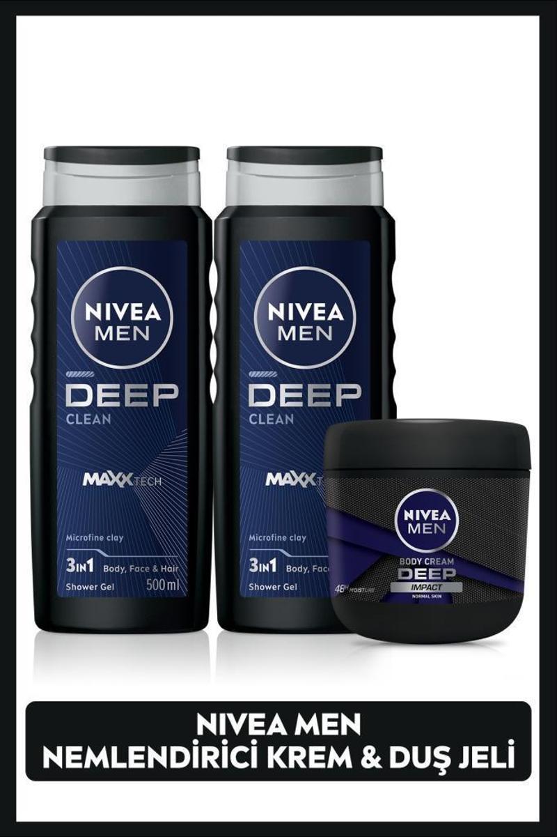 NIVEA MEN Erkek Nemlendirici El ve Vücut Kremi Deep Impact 400ml ve Duş Jeli Deep Dimension 500ml X2 Adet