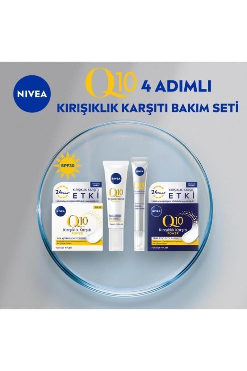 NIVEA Q10 4 Adımlı Kırışıklık Karşıtı Bakım Seti,Gündüz Kremi,Göz Kremi,Cilt Serumu ve Gece Kremi 50 ml