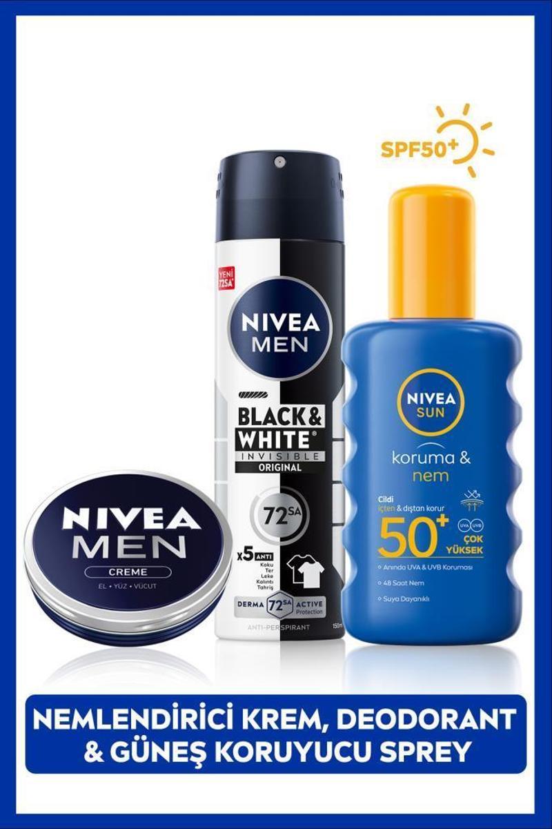 NIVEA Sun Güneş Koruyucu Erkek Kişisel Bakım Seti,SPF50+ Güneş Kremi 200 ml,Deodorant,Nemlendirici