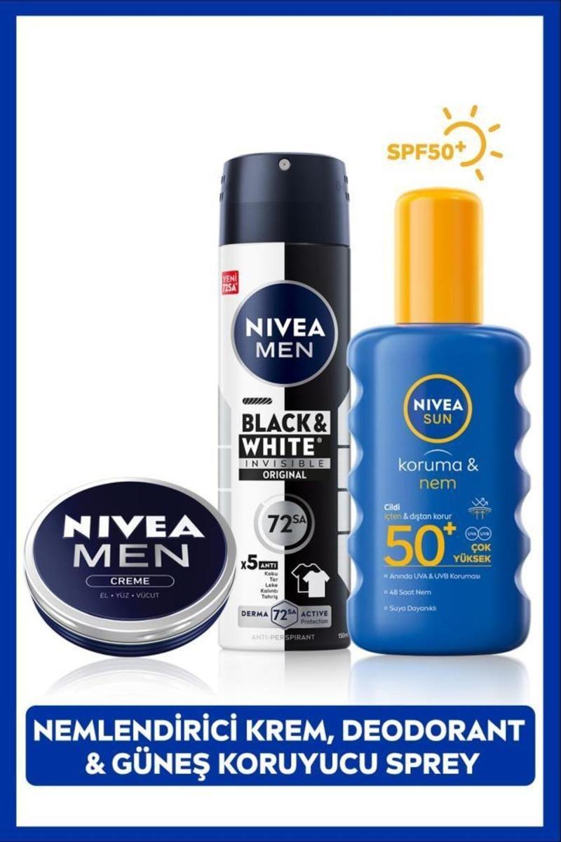Sun Güneş Koruyucu Erkek Kişisel Bakım Seti,spf50 Güneş Kremi 200 Ml,deodorant,nemlendirici