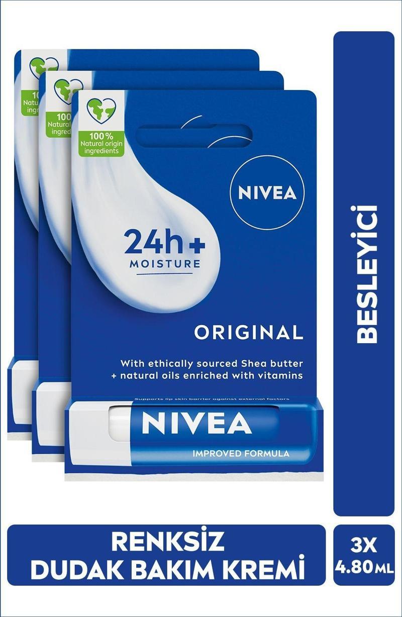Original Care Renksiz Dudak Bakım Kremi 4.8gr, Nemlendirici, Gün Boyu Besleyici, Shea Yağı, X3 Adet