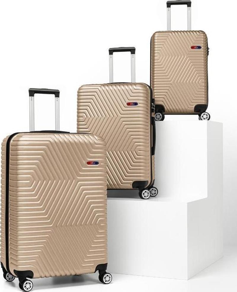 Abs 3'lü Gold Lüx Valiz Seyahat Seti 600.06-set