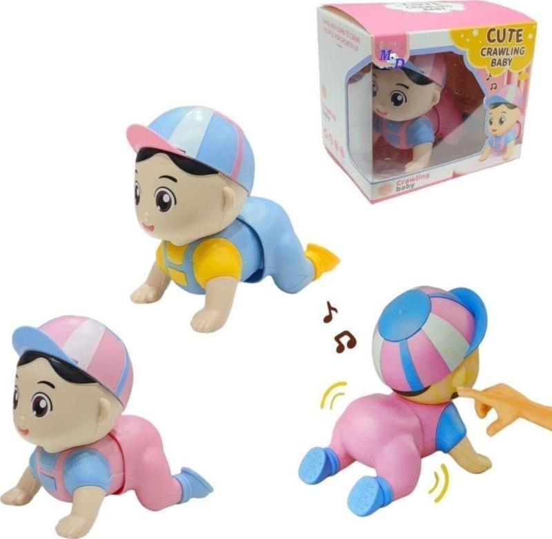 Kutulu Pilli Emekleyen Kasketli Bebek Eğlenceli Ve Eğitici Sesli Oyuncak Bebek Qb-03
