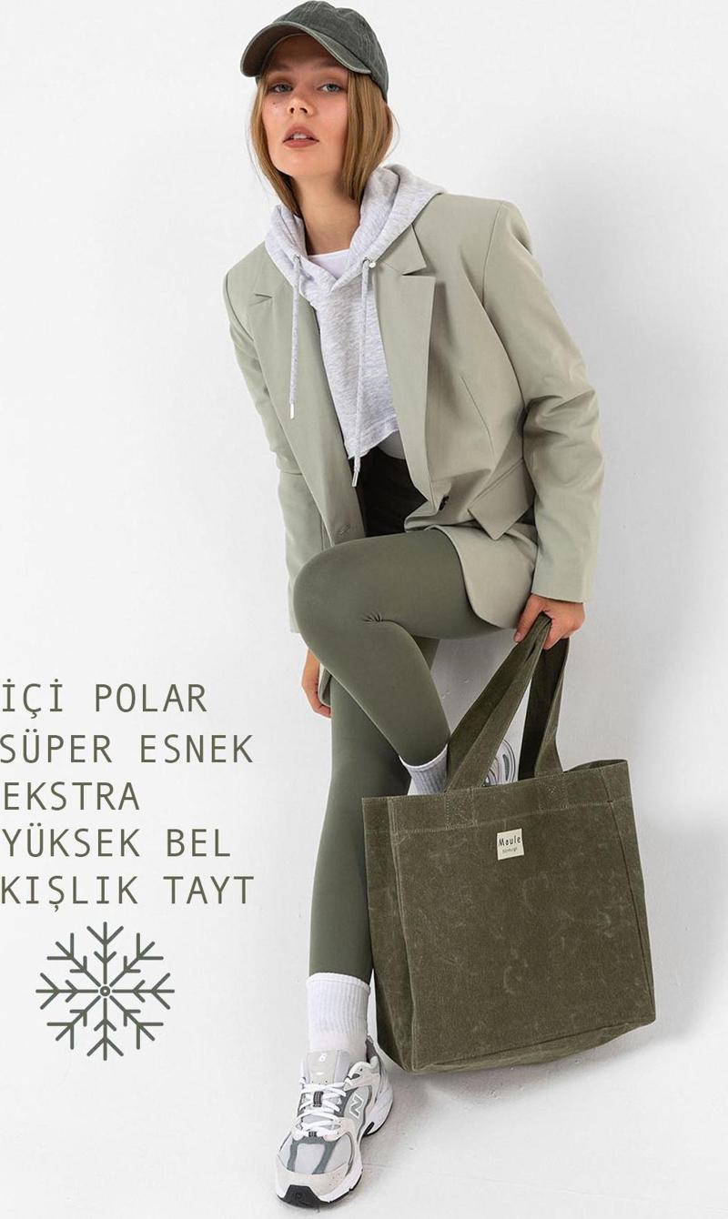 Ekstra Yüksek Bel Toparlayıcı Karyoka Dikişli Kışlık içi Polar Push up Kadın Tayt @Simena