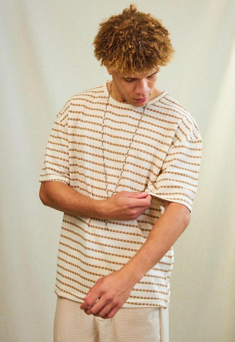 Yeni Sezon Triko Oversize Çizgili Yazlık T-Shirt