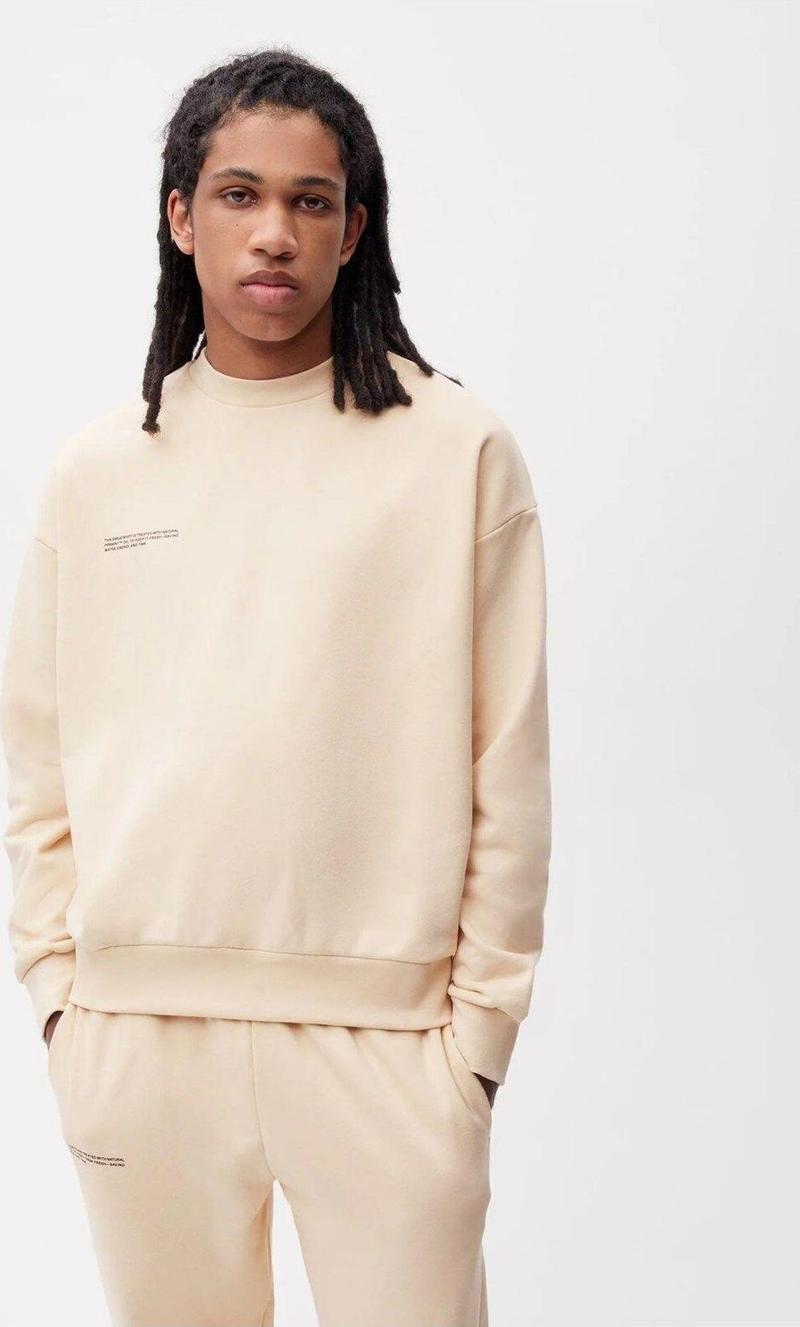 Bej Unisex Bisiklet Yaka Nature Concept Baskılı Oversize Hoodie Sweatshirt