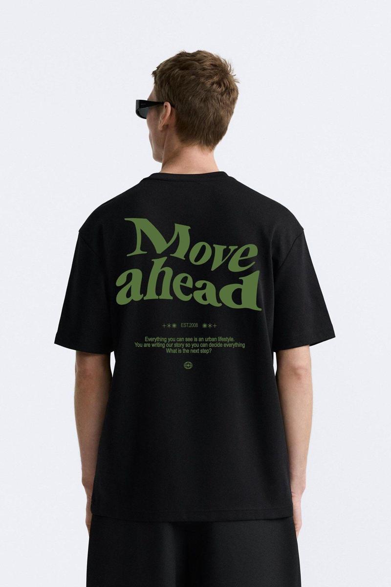 Bisiklet Yaka Move Ahead Baskılı Oversize Erkek T-Shirt