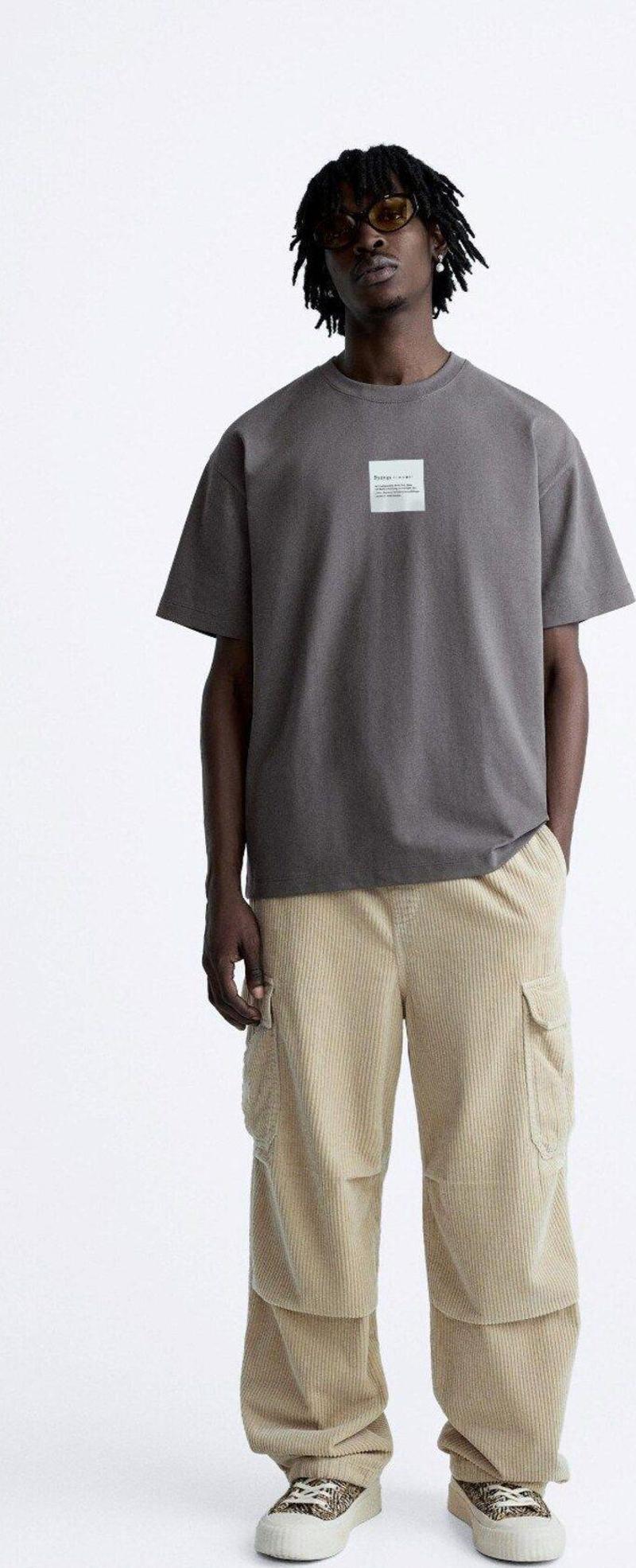 Bisiklet Yaka Syzygy Yazılı Oversize Füme Erkek T-Shirt