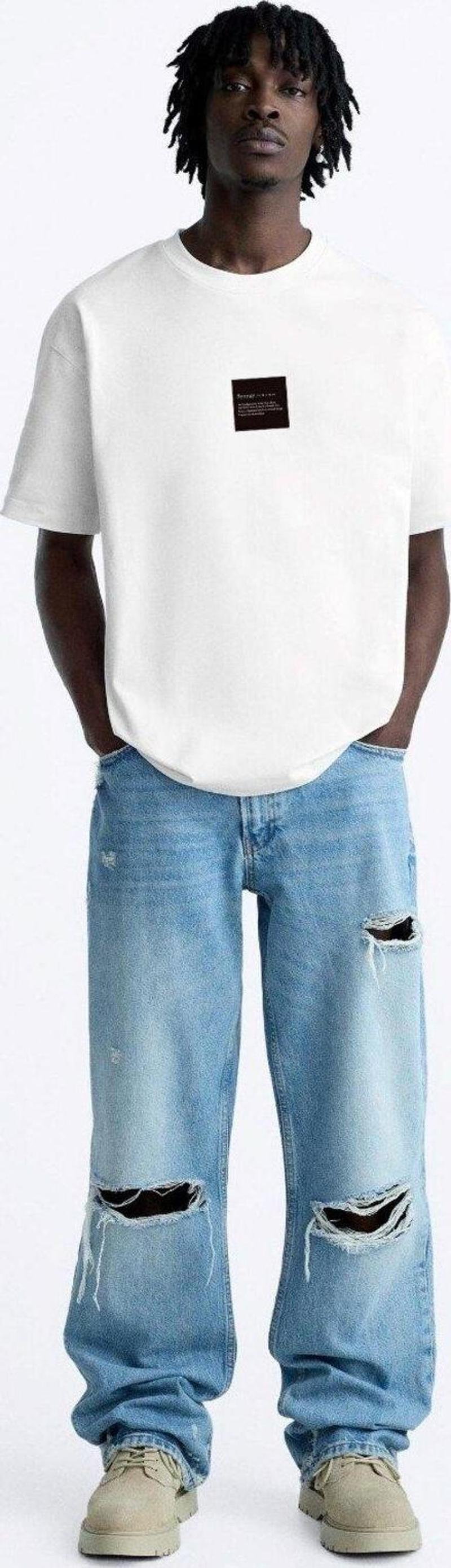 Bisiklet Yaka Syzygy Yazılı Oversize Beyaz Erkek T-Shirt