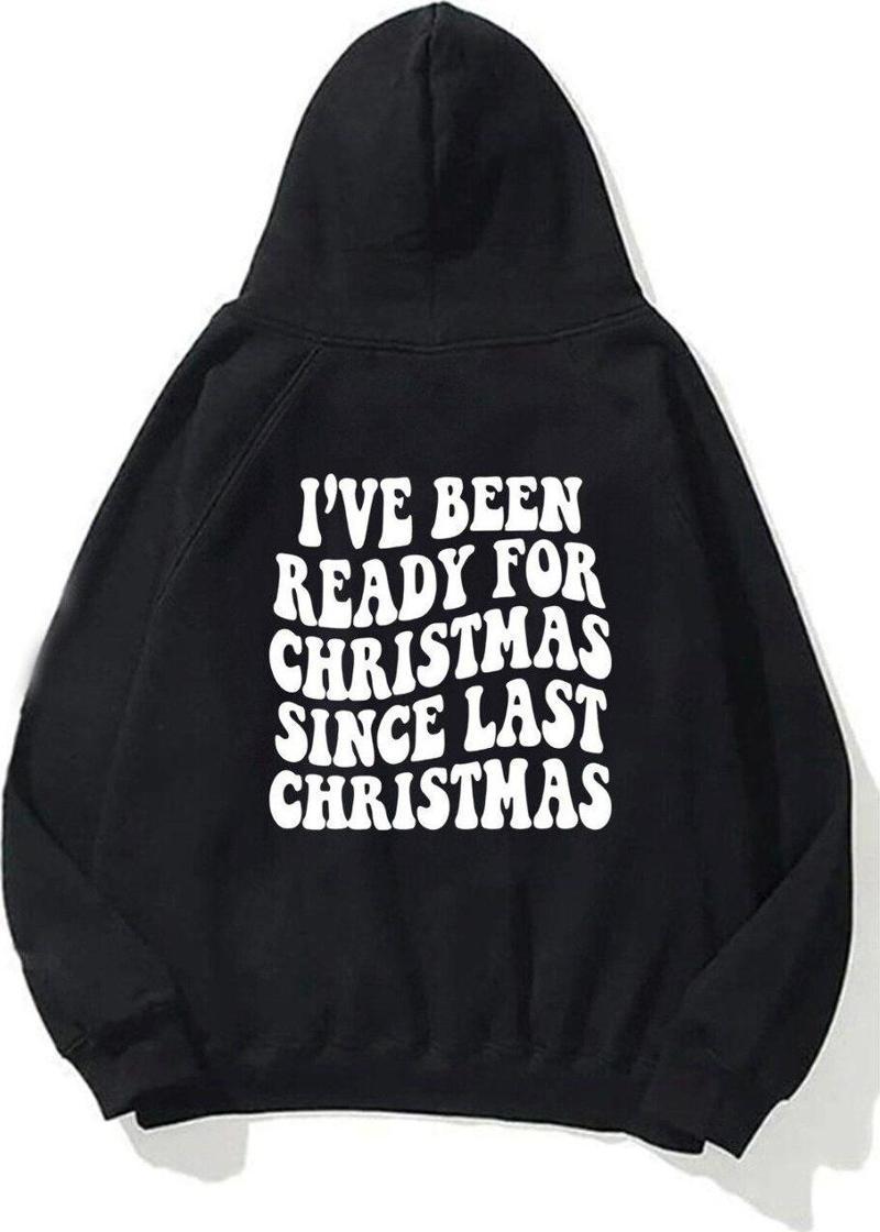 Kapüşonlu Içi Polar Christmas Yazı Baskılı Siyah Unisex Sweatshirt