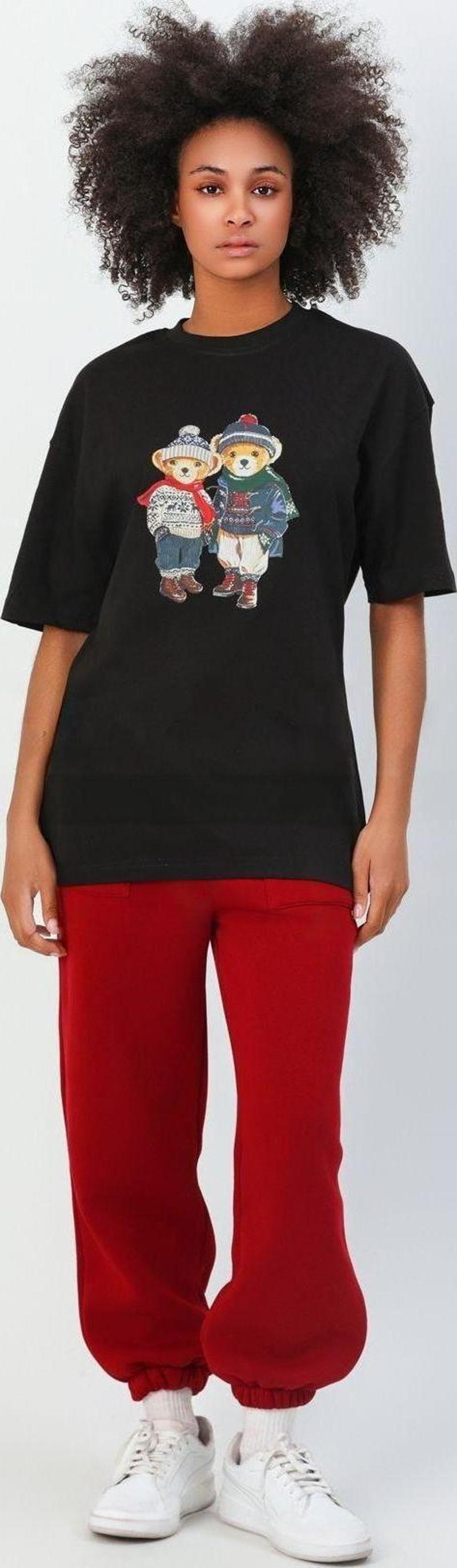 %100 Pamuk Sevgili Konseptli Teddy Baskılı T-Shirt