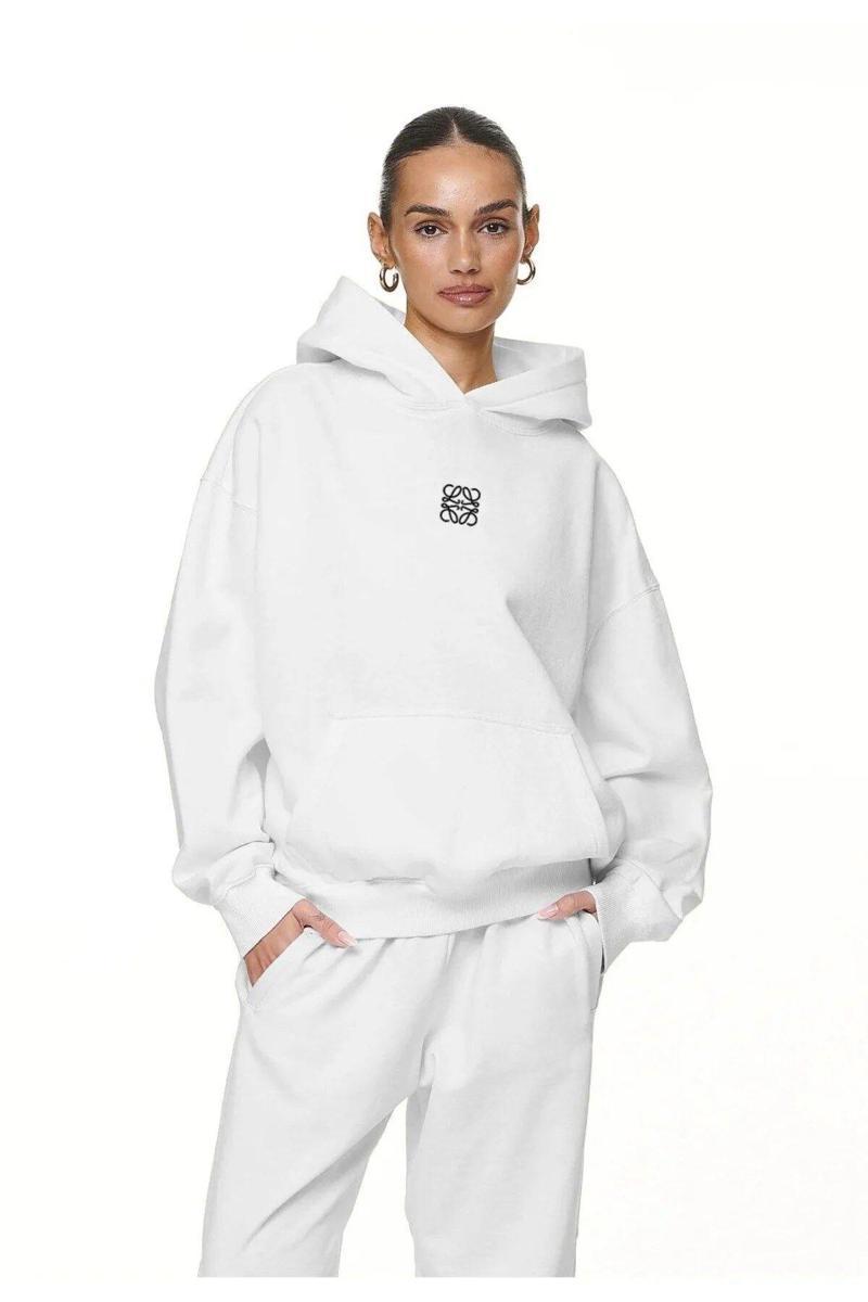 Beyaz Unisex Yüksek Baskılı Kapüşonlu Kanguru Cepli Oversize Hoodie