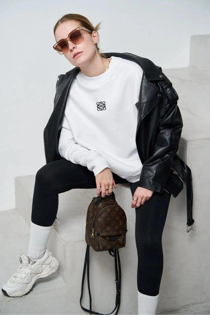 Beyaz Unisex Yüksek Baskı Bisiklet Yaka Oversize Sweatshirt