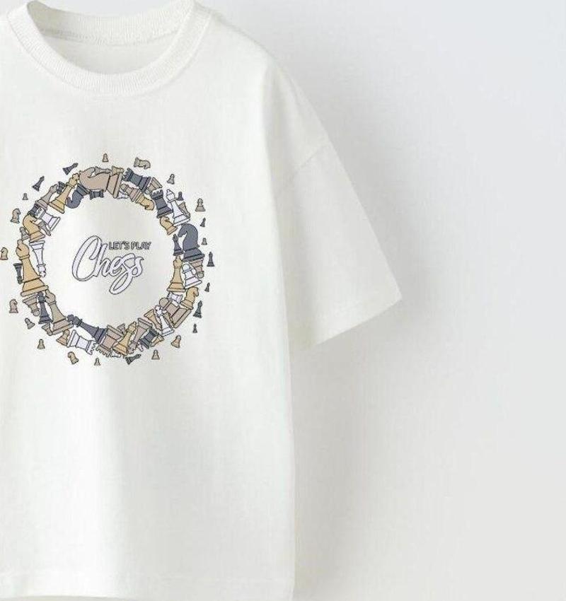 Let'S Play Chess Yazılı Dönen Satranç Tasarım Baskılı Beyaz Çocuk T-Shirt