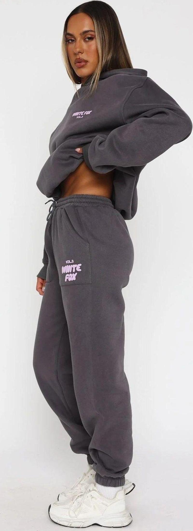 White Fox Kadın Vol 3 Baskılı %100 Pamuk Volkanic Kapüşonlu Oversize Hoodie