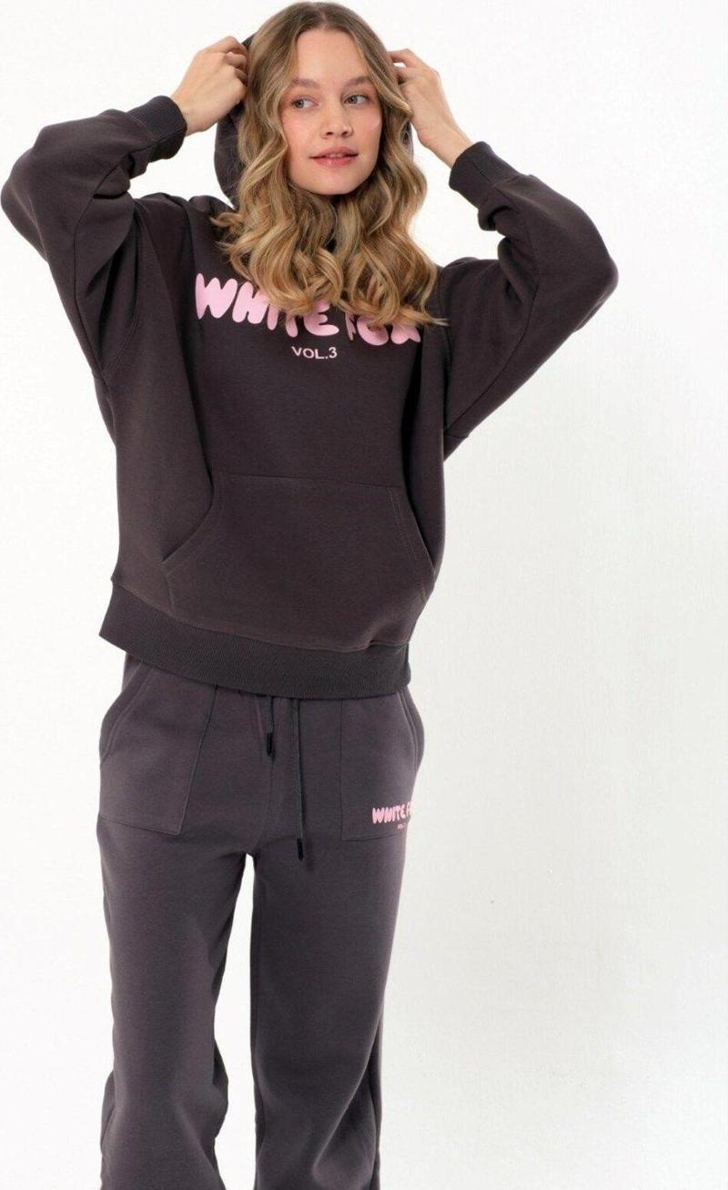 Kadın Oversize Kapüşonlu Sweatshirt Ve Eşofman Takım Yüksek Rubber Baskı  Rahat Ve Şık Tasarım