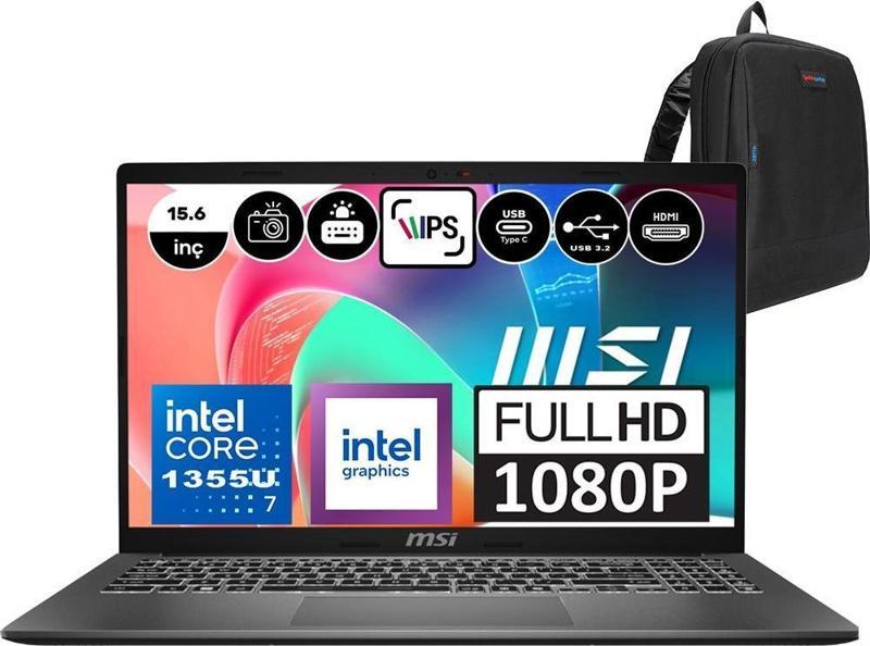 Modern 15 Intel Core I7 1355U 24GB 2tb SSD Intel® Iris® Xᵉ Grafik Windows 11 Pro 15.6" IPS Fhd Taşınabilir Bilgisayar F13MG098XTRP14+ Zetta Çanta