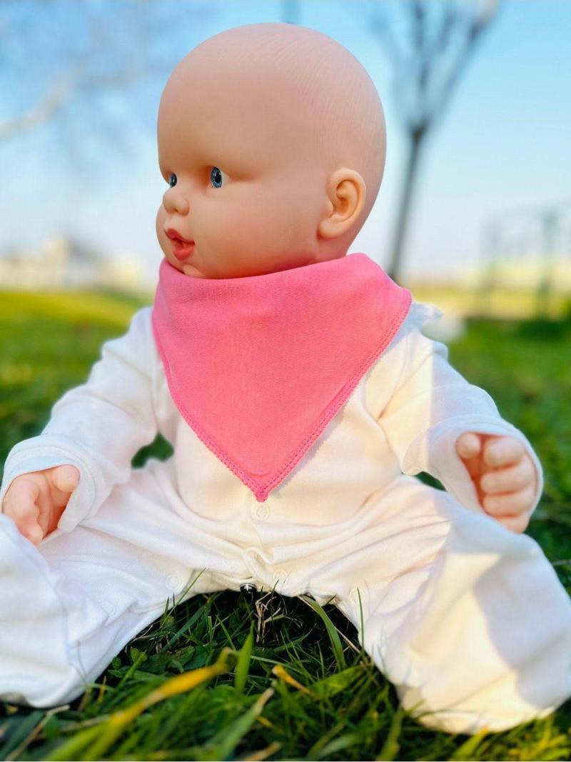 Şeker Pembe %100 Organik Pamuk Çift Katlı Örme Kumaş Çıtçıtlı Bebek Salya Önlük & Fular