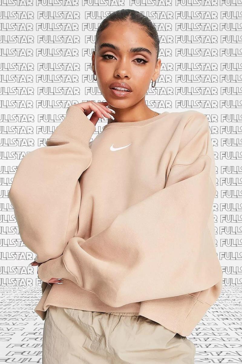 Sportswear Essential Collection Fleece Oversized Crew Kadın Sweatshirt Bej L