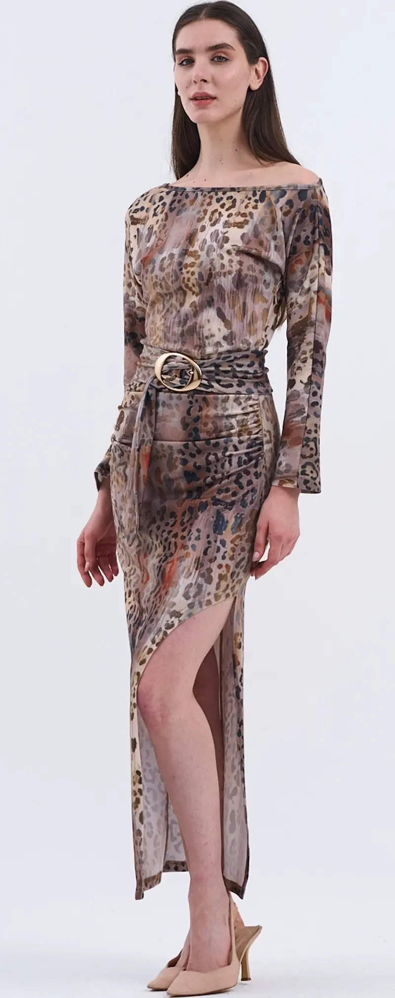Leopar Desenli Uzun Elbisemiz,