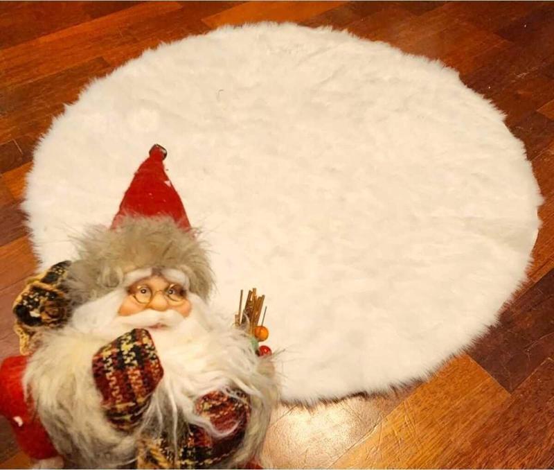 Yılbaşı Ağacı Halısı Kar Beyazı Peluş Küçük Boy - Çap: 100 Cm