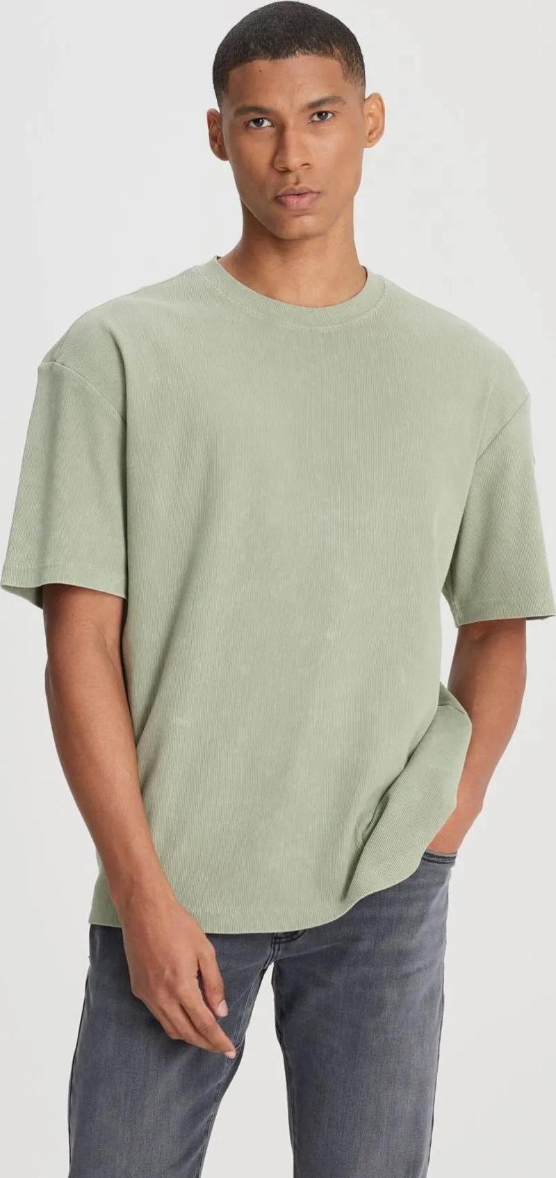 Erkek Loose Fit Rahat Kesim Bisiklet Yaka Mint Yeşili Tişört - L241569