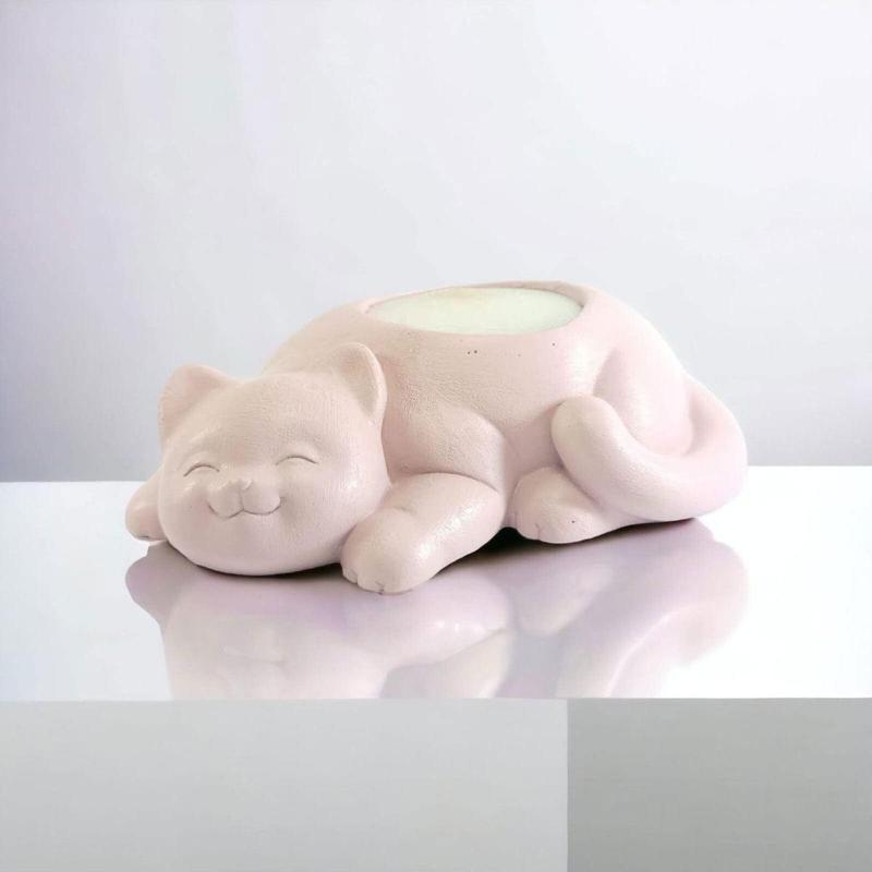 Kedi Tealight Mumluk Antik Pembe