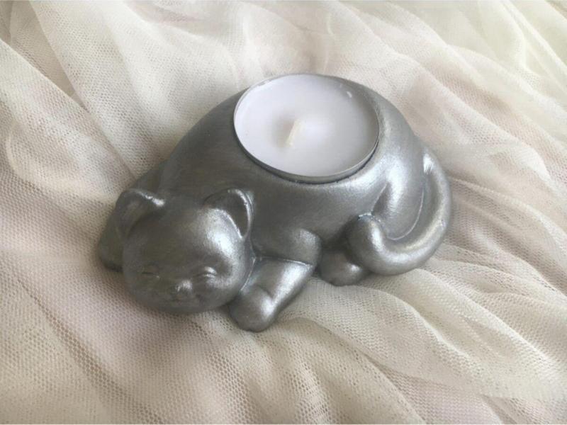 Kedi Tealight Mumluk- Mum Hediyeli