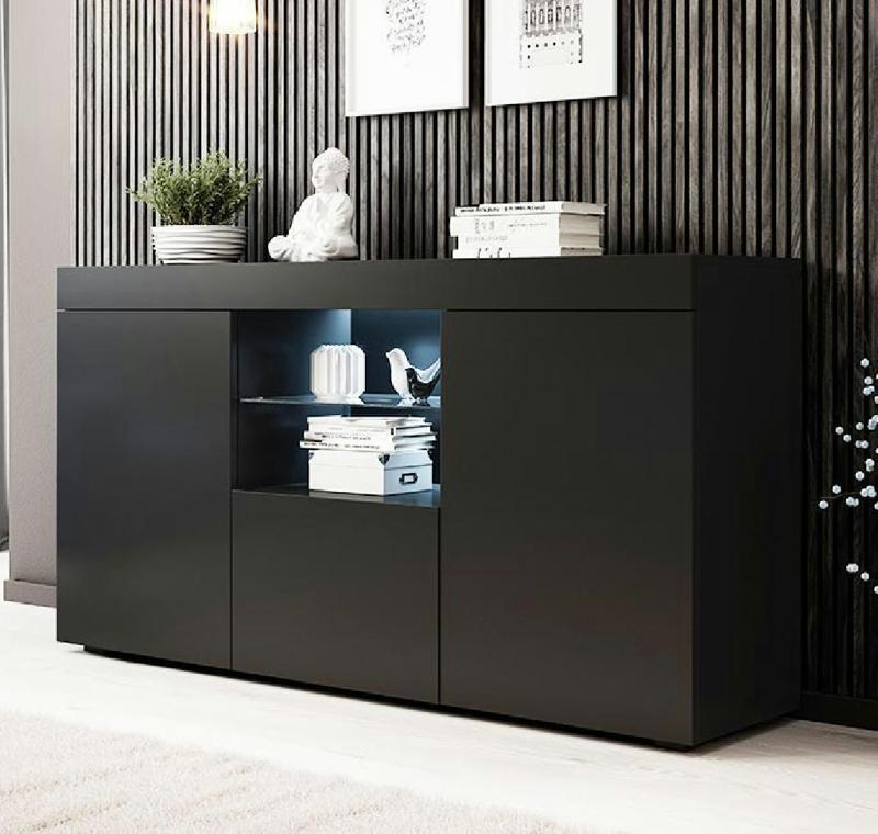 Konsol Led Aydınlatmalı Şık Büfe Katlanabilir Cam Raflı Modern Ve Zarif Konsol Siyah Mat Elegant
