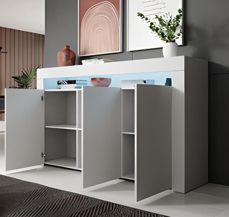 Konsol Led Aydınlatmalı Şık Büfe Modern Ve Zarif Konsol Mat Beyaz Büfe